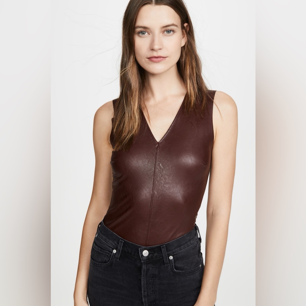 Commando Oxblood Faux Leather Bodysuit Sz M NWT $98
